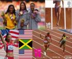 Подиум атлетика женщин 200 метров, Эллисон Феликс (Соединенные Штаты), Шелли-Энн Фрейзер-Прайс (Ямайка) и Кармелита Джетер (Соединенные Штаты), Лондон 2012